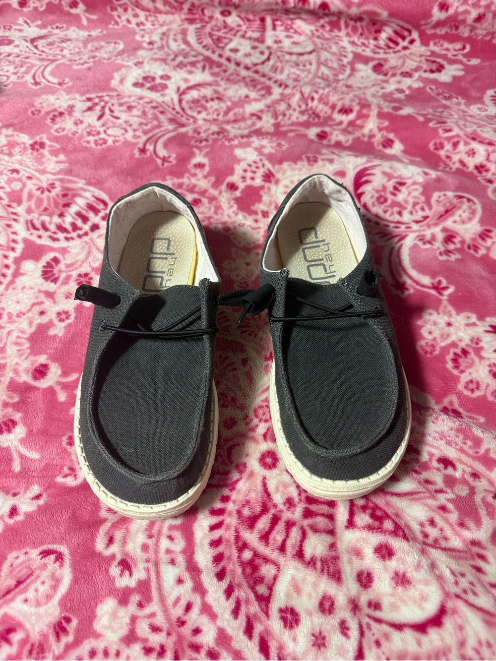 Hey Dude Black Canvas Slip-On Sneakers with Cream Soles